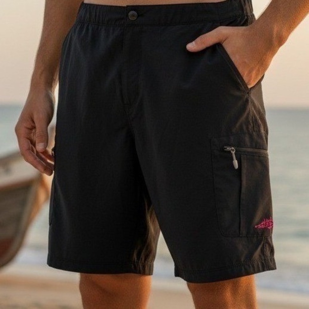Reel Life Fishing Cargo Shorts Mens XL Black Stretch Quick Dry Zipper Pockets